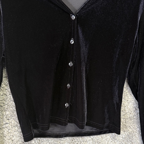 Vintage Black Velvet Button-Down Shirt Cardigan 90s Whimsigoth Size Small - Picture 3 of 8